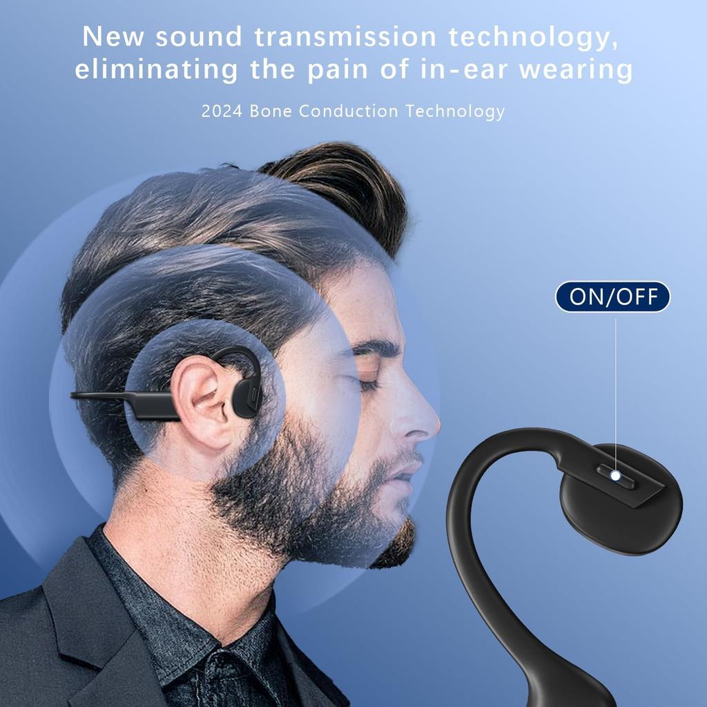 Bluetooth Bone Conduction Open Ear Headphones, 2025 New Bluetooth 5.3 Wireless Sports Earbuds with Mic, 12HRS Playtime IPX5 Waterproof Earphones for