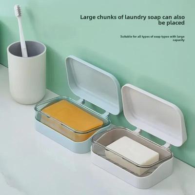 Dual-Layer Soap Box with Lid & Drain for Dorm or Bathroom, No-Drill Installation
