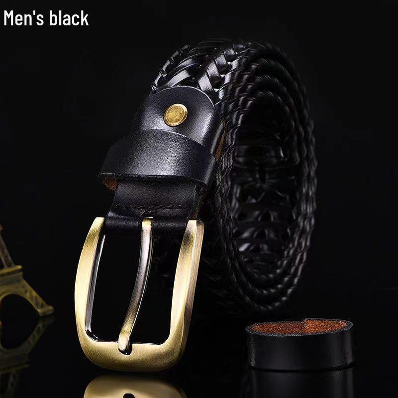 Men's Artistic Retro Woven Leather Belt with Pin Buckle - Ethnic Style Mesh Design