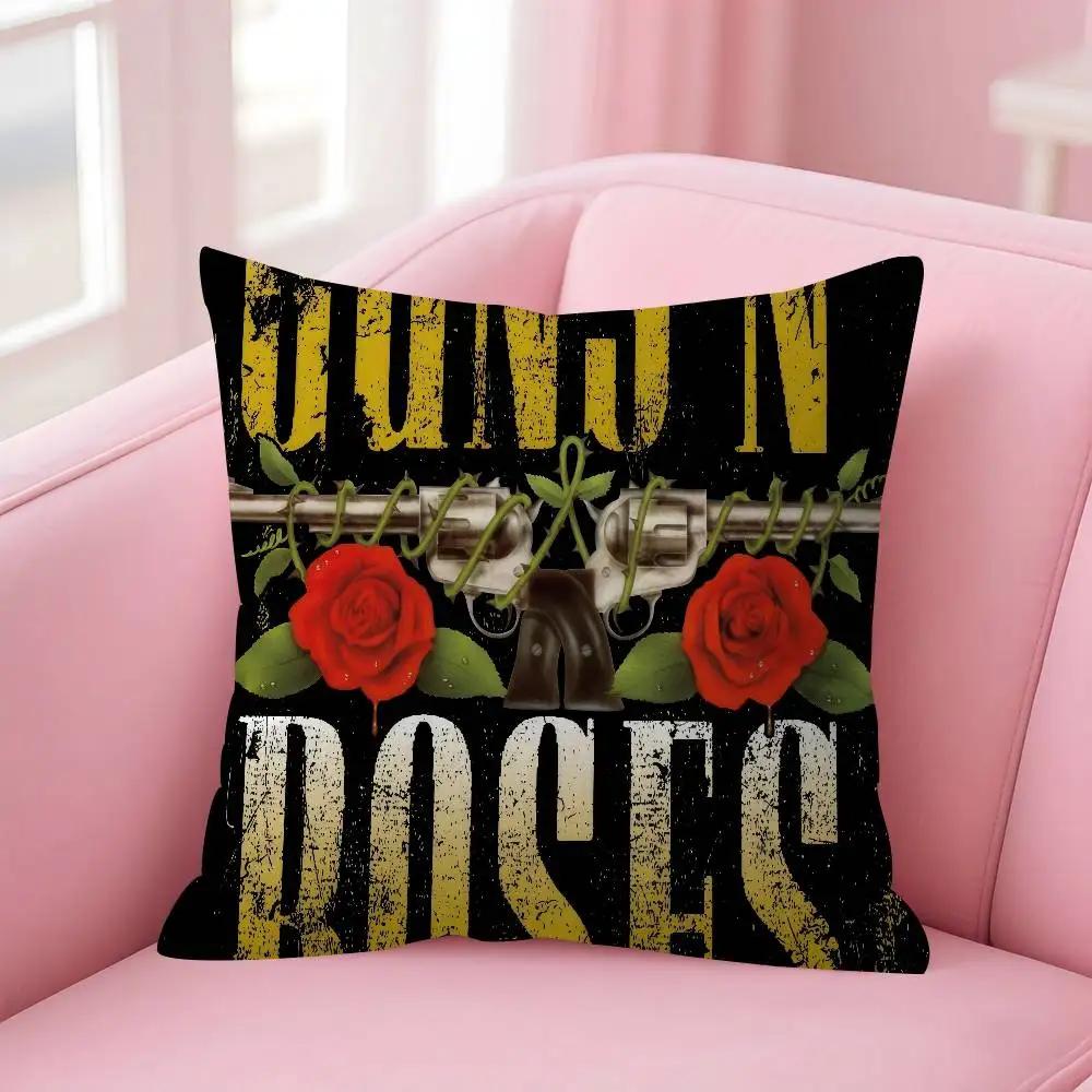 Classic Rock Band Retro Music Print Cushion Cover, Soft Plush Square Throw Pillowcase for Sofa Living Room Home Decor