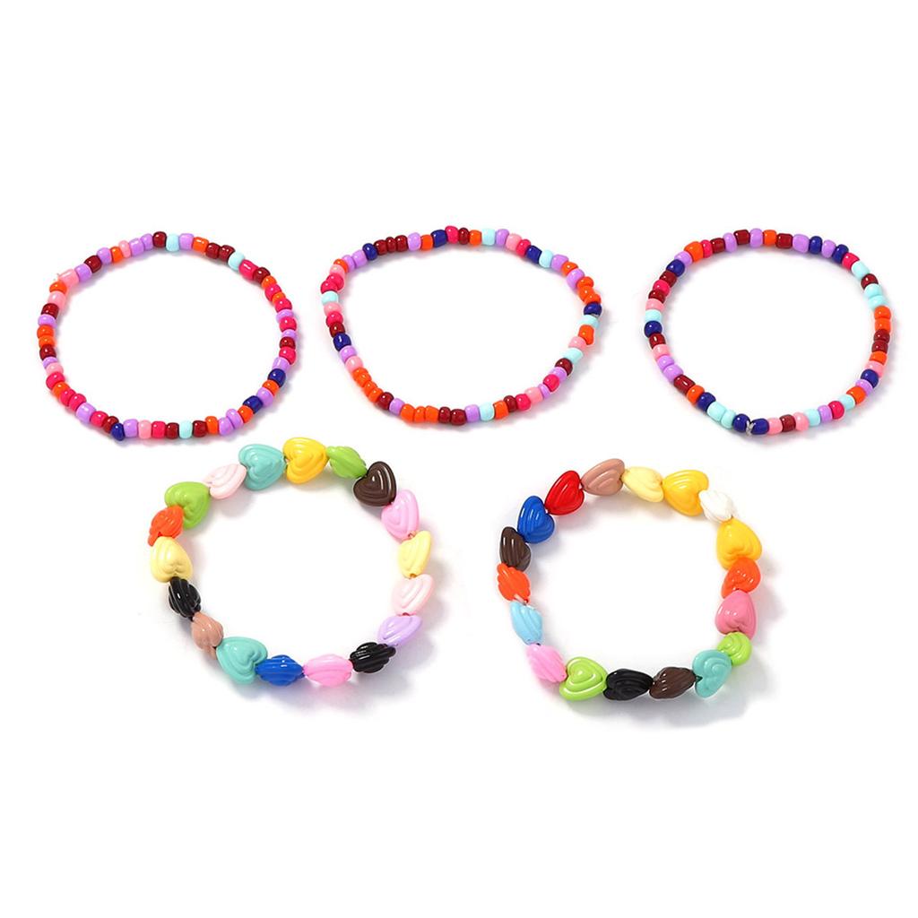 Korean version of simple, fresh and cute candy color geometric round love beaded dopamine five-piece bracelet female