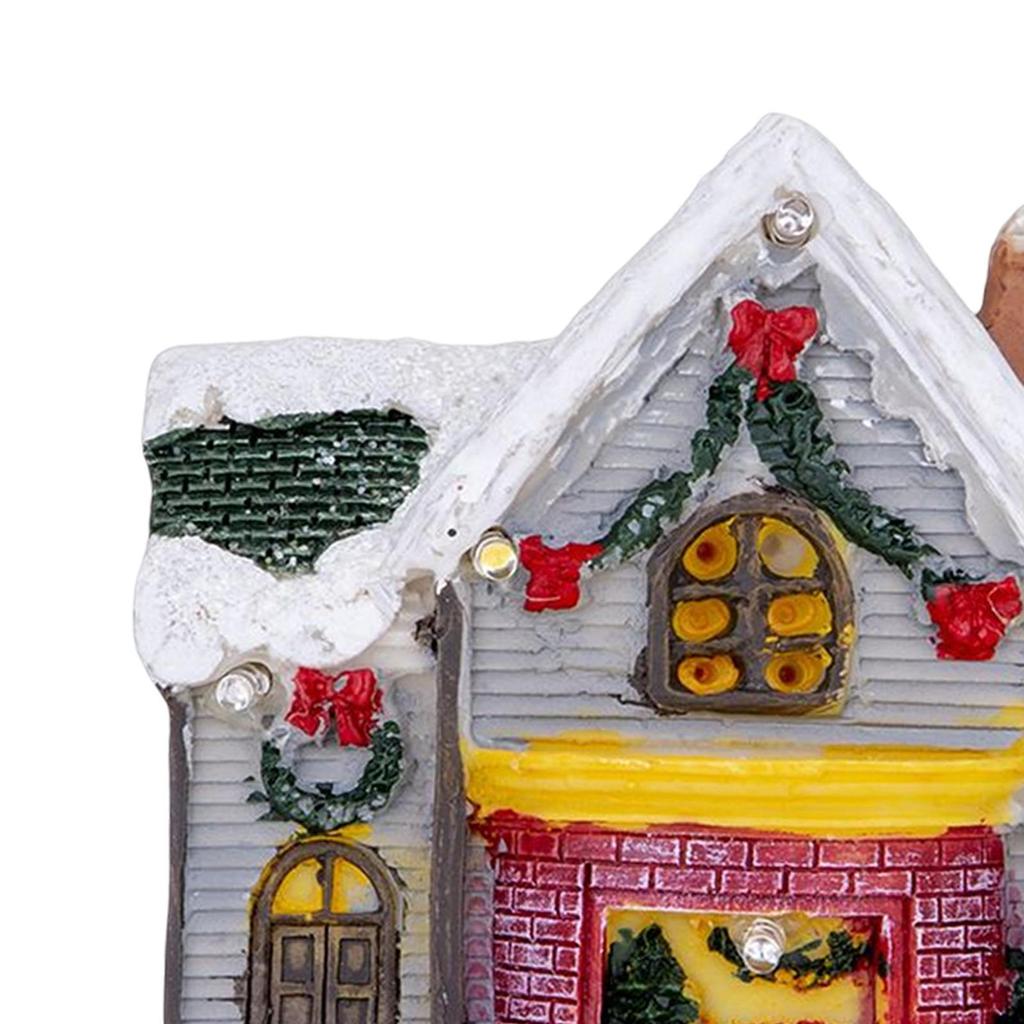 LED House Lighted Up Snow Covered Xmas Buildings