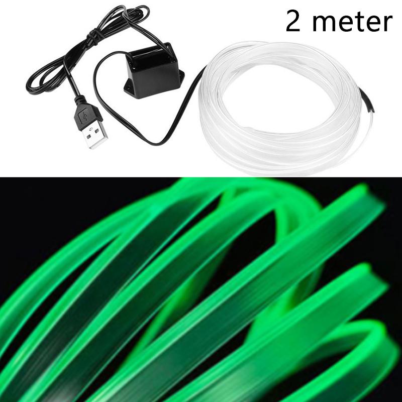 

1M/2M светодиодная декоративная лампа для салона автомобиля, неоновая лента El Wiring для авто, гибкий рассеянный свет, USB-диод для вечеринки 2 meter зелёный