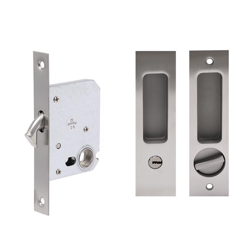 Quadratisches Edelstahl-Schiebetürschloss mit Druck-Zug-Mechanismus und verdecktem Griff für Badezimmer-/Falt-/Balkontüren
