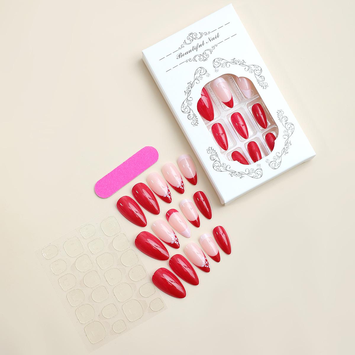 

Продвинутый рождественский маникюр Снежинка Красный французский кончик Съемные накладные ногти