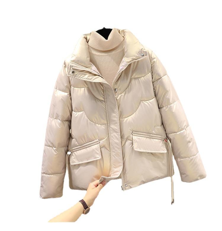 XL Glossy Down  Clothes for Women's Winter New Thickened Short  Jackets Loose Stand-up Collar Jackets