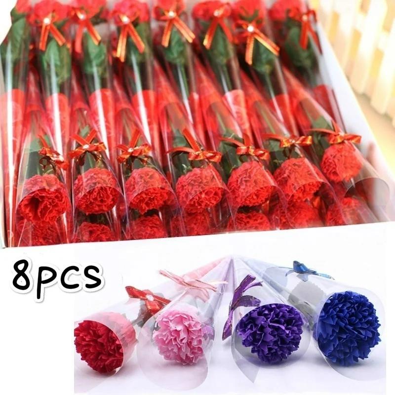 8pcs/lot Bath Artificial Carnation Soap Flower Party Mother's Day Gift Decoration Valentine's Day Gift