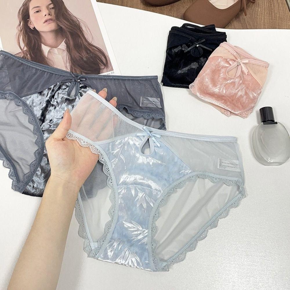 Transparent Lace Mesh Panties Chinese Style Underwear for Women Seamless Briefs Gifts