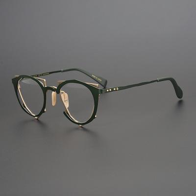 Super Persönlichkeit Japanischer Designerstil Grüne Runde Brille Titanplatte Blaue Optische Brille