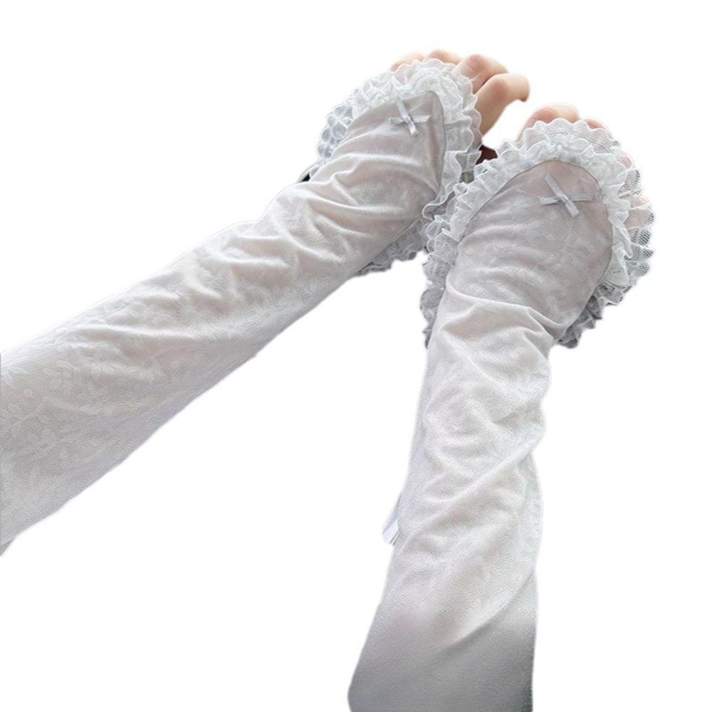 Breathable Sun Protection Sleeves Loose Fit Design Cooling Lace Arm Covers Elastic Trim Comfortable Sunscreen Arm Guards