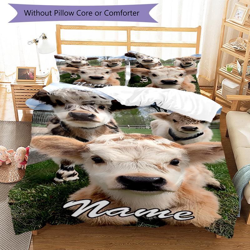 3pcs Custom Name Cow Bedding Set Duvet Cover Closure Includes 1 Duvet Cover & 2 Pillowcases, Soft and Comfortable for All Seasons.