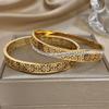 New Hollowout Flowers Rhinestones Stainless Steel Cuff Bracelet for Women Men Y2K Gold-plated Waterproof Charms Jewelry Gifts