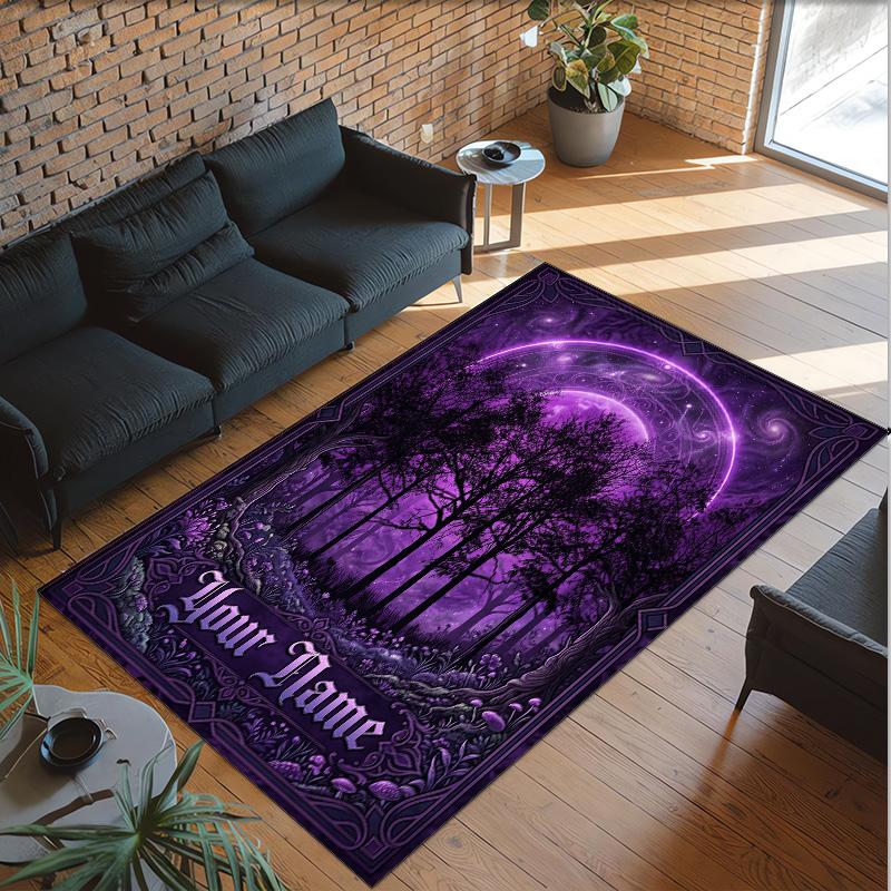 Forest Theme Crystal Velvet Floor Rug Personalized Custom Name Text Warm Carpet Home Decoration
