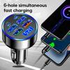 6 In 1 Car Charger Adapter Digital Display LED 4USB+2PD DC12-24V Fast Charging Cigarette Lighter Socket Multi Port for Phone