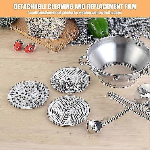 Food Mill Stainless Steel, 32cm Hand Crank Baby Food Grinder Rotary Food Mill Sieve Grater Jam Mill Unique Uses Durable Manual Food Grinder With 3 Dis