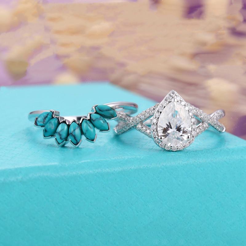 Elegant Silver Color Fashion Rings For Women Exquisite Water Drop Inlaid Zircon Stones Wedding Rings Set Engagement Jewelry