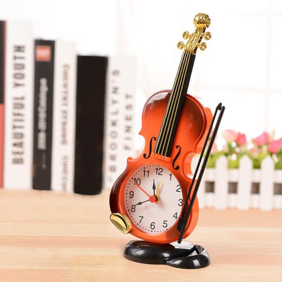 Creative Home Office Decor Mini Bedside Desk Violin Alarm Clock Festival Gifts