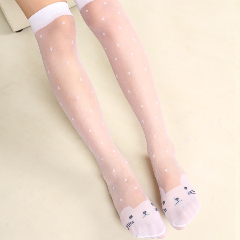 

Kids Summer Ultrathin Cat Polka Dot Mosquito-Proof Over-the-Knee Silk Socks One Size