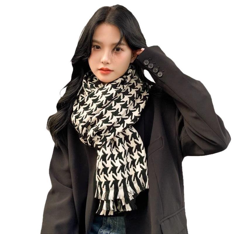 Korejský styl kohoutí stopa párová šála: Zimní zesílená teplá šála s nováčkovskou slevou