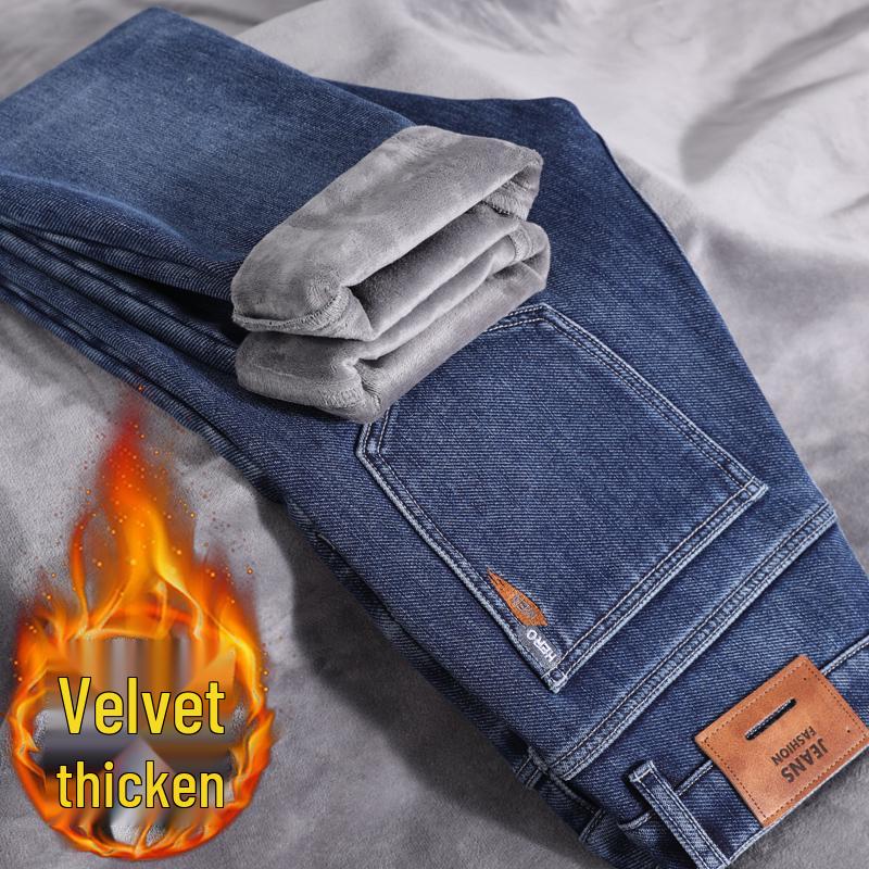 

Мужские модные джинсы прямого кроя свободного покроя с утолщенной флисовой подкладкой Romon - Зимние повседневные брюки 2025 36