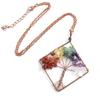 Hand-Wrapped Square Tree Of Life Necklace Natural Irregular Gravel Crystal Necklace N09