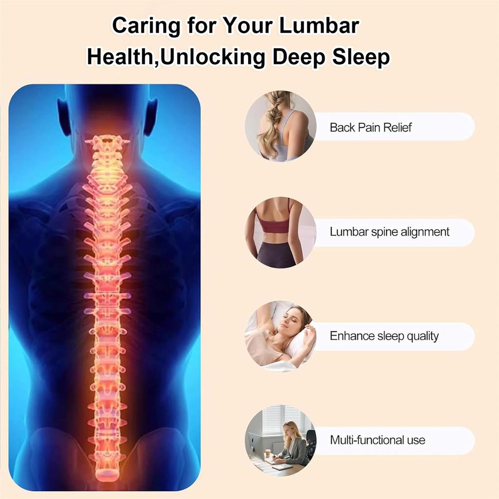 Lumbar Support Pillow For Sleeping, Sleeping Back Support For Sleep With 360° Ergonomic Design & Breathable Ice Cotton Fabric, Ideal For Bed,