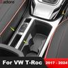 Car Center Console Water Cup Holder Frame Cover Trim For Volkswagen VW T-Roc TROC 2017-  2024 Matte Interior Accessories