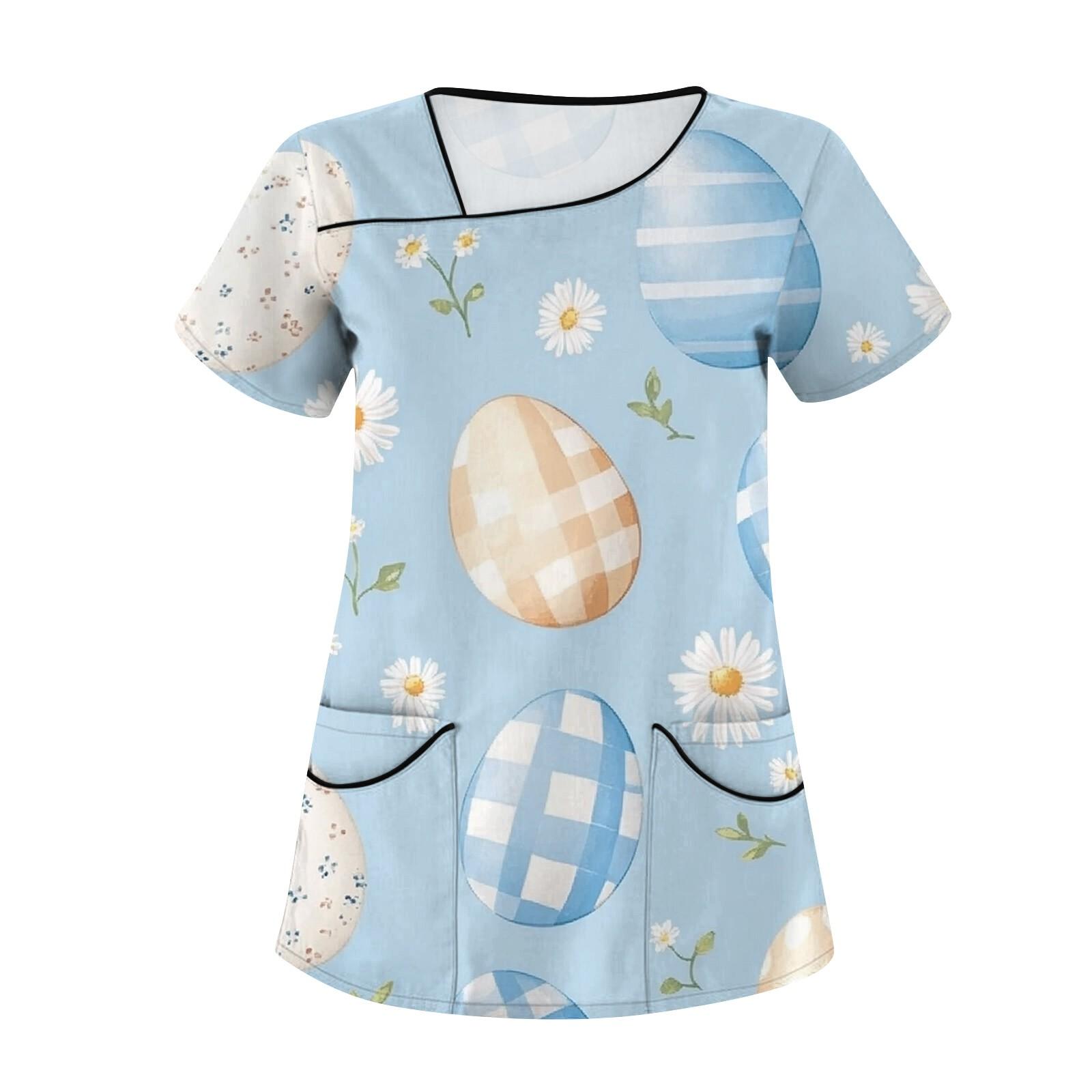 

Женская повседневная рабочая одежда с короткими рукавами и наклонным воротником с принтом и двойными карманами M