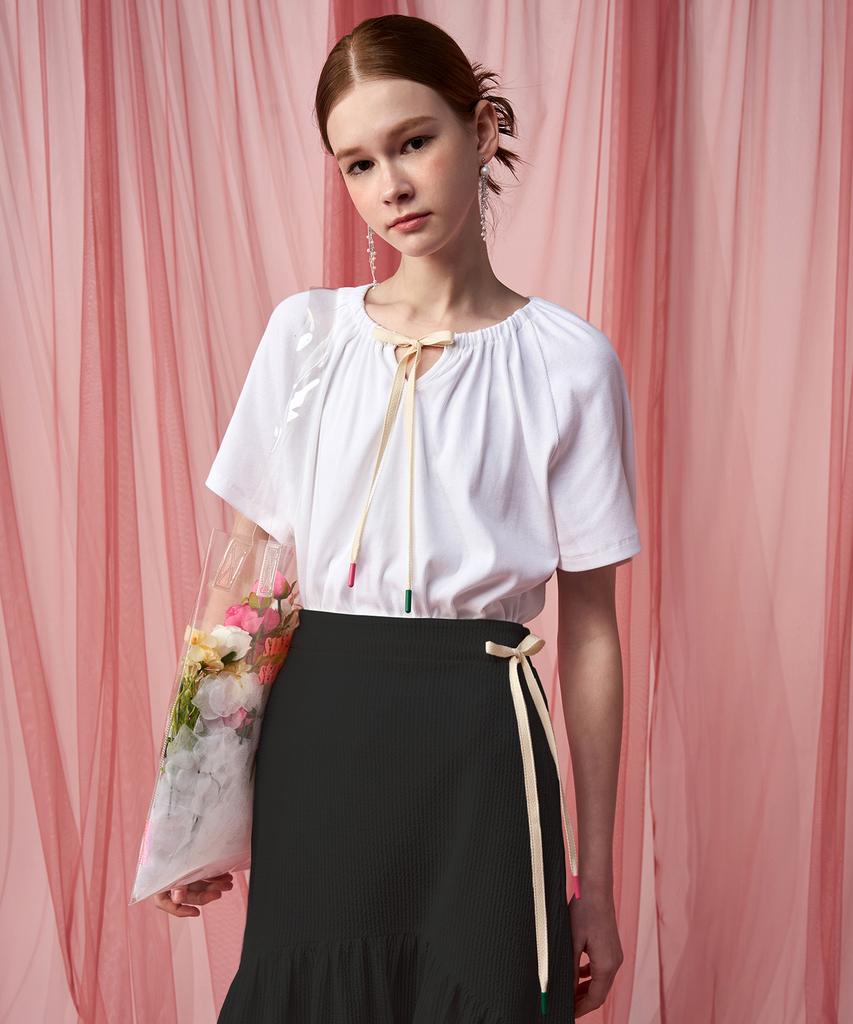 Pelimela Seersucker Flare Long Skirt (Black)