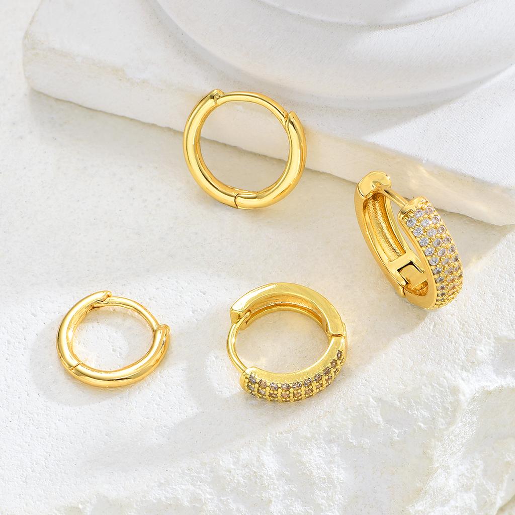 4pcs Chunky Gold Color Zircon Earrings Set for Women Fashion Minimalist Lightweight Copper Metal C Shape Hoops Earring Jewelry