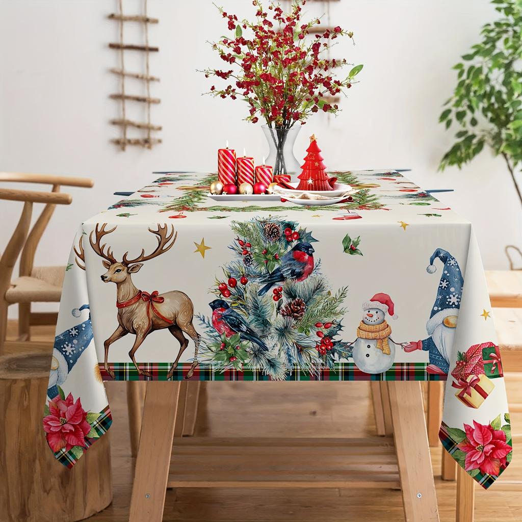 Świąteczny Krasnal Choinka Ostrokrzew Wodoodporny Obrus Dekoracja Stołu Zimowe Święta Obrus na Stół Kuchenny Jadalnię Dekoracje Świąteczne