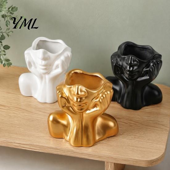 Minimalist Brush Storage Container Abstract Face Vase, Artistic Female Pen Holder, Makeup Vase Modern Decorative Centerpiece for Living Room