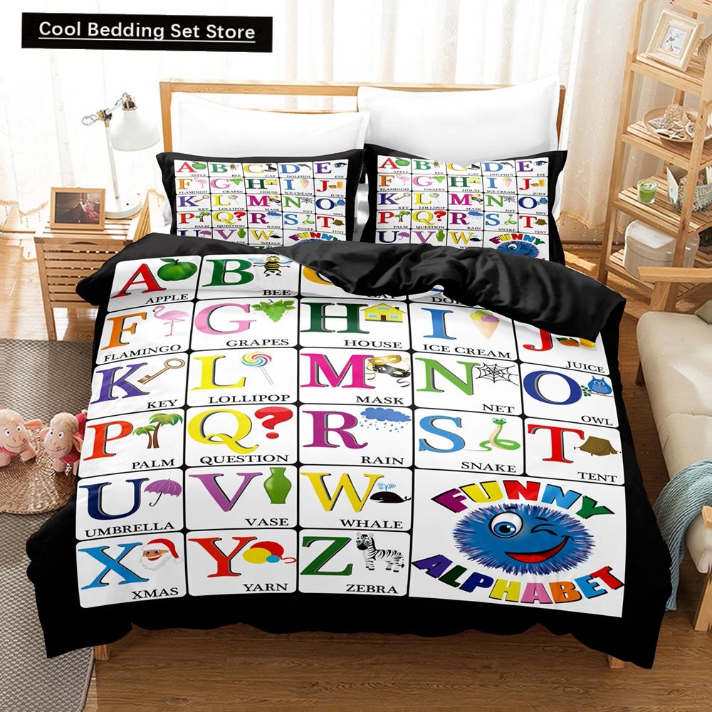 Zestaw pościeli Alphabet Lore Pojedynczy Bliźniaczy Pełny Queen King Size Zestaw do łóżka Dziecięcy Dziewczęcy Chłopięcy Do sypialni Zestawy poszewek na kołdrę Pościel anime