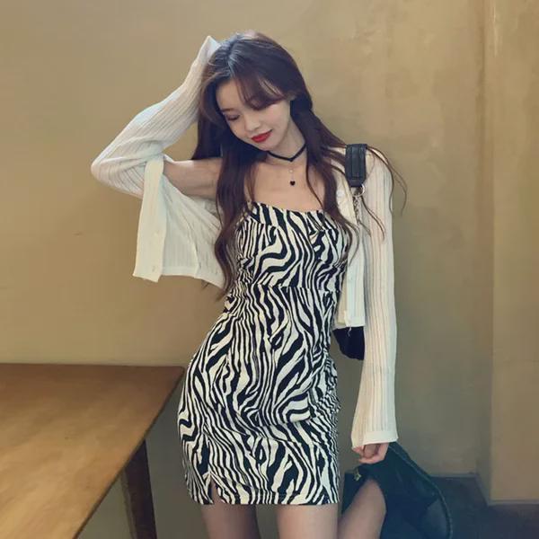 2023 Women's Autumn Zebra Pattern Slim Suspender Dress - Sexy, Stylish, and Age-Reducing in Large Sizes