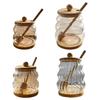 Shatterproof High Borosilicate Glass Storage Jar Clear Honeys Storage Container With Wooden Mixer and Lid For Kitchen