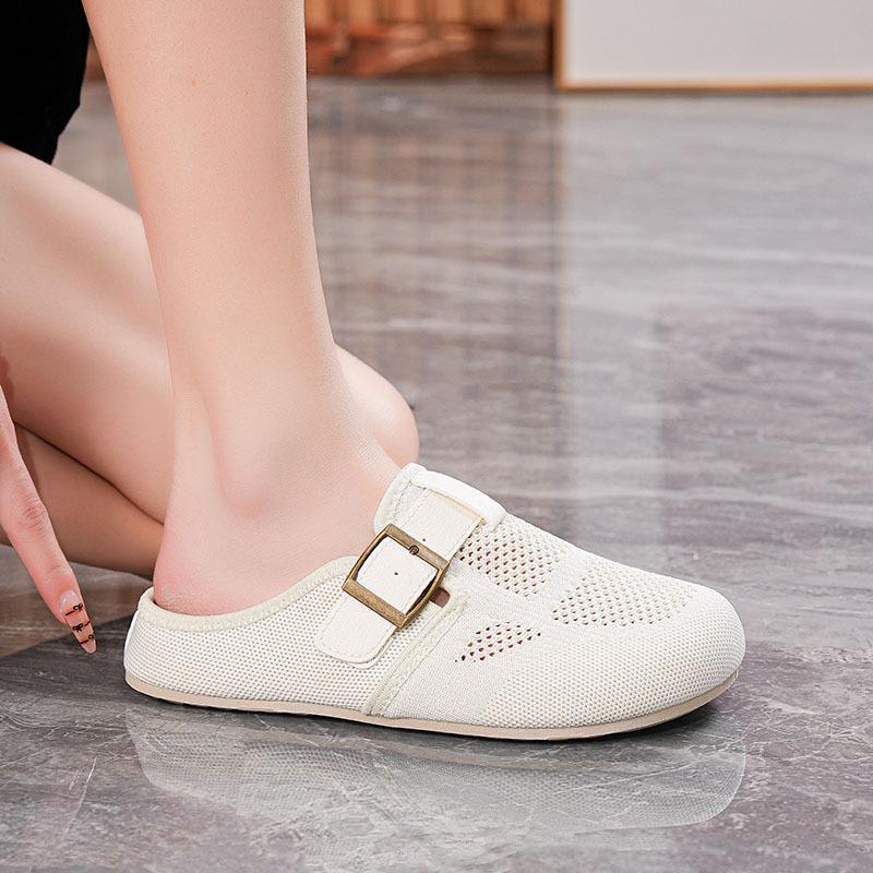 Fashion New Women's Mesh Baotou Half Slippers Summer Hot Sale Lightweight Breathable Flats Shoes Outdoor Woman Sandals With Arch Support
