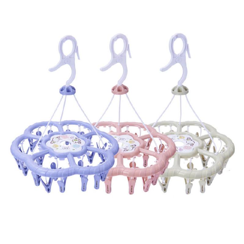 Portable Round Clothes Drying Rack With Multiple Clips Ideal For Indoor Use