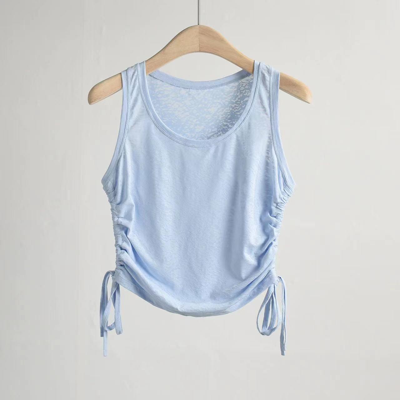 

Women s Summer Jacquard Drawstring Tank: Cool, Breathable & Sleeveless Yoga Cover-up Extra Large синий