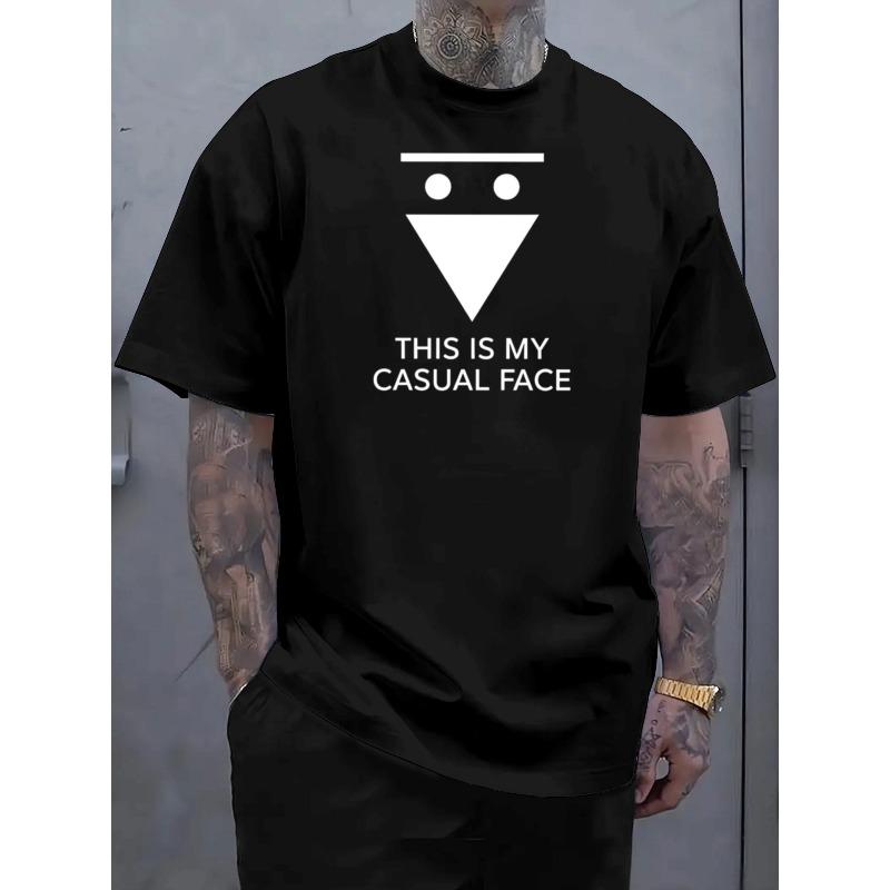 

Европейские размеры Мужская футболка с принтом - Мягкая дышащая футболка с коротким рукавом с дизайном улыбающегося и выразительного лица, Машинная стирка для - Повседневная одежда S чёрный