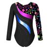 Girls Shiny Rhinestone Leotard Long Sleeve Round Neck Bronzing Fabric Pattern Print Performance Bodysuit
