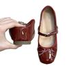 Fairy Wind~ Small Man Inner Height Increase 5cm Red Mary Jane Shoes Women's Bow Word with Light Mouth Ballet Shoes