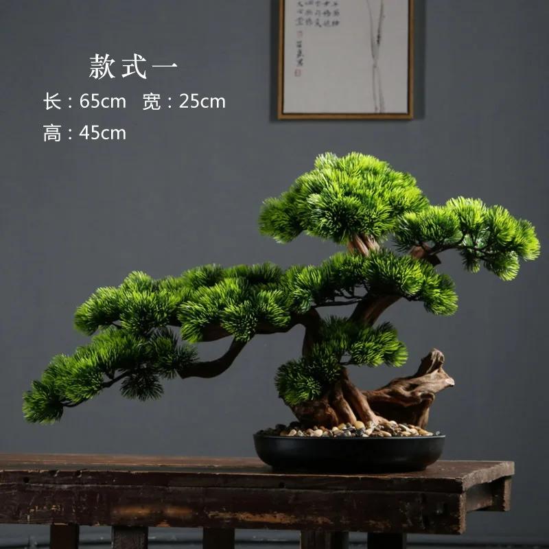 For Simulated Welcome Pine Bonsai Office Ornament Chinese Green Plant Living Room Interior Decoration Light Luxury