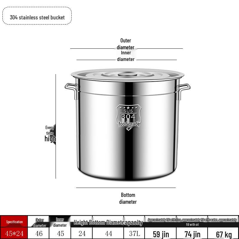 Extra Thick 304 Food Grade Stainless Steel Multi-Use Barrel with Lid for Soup, Braising, Oil, and Water.