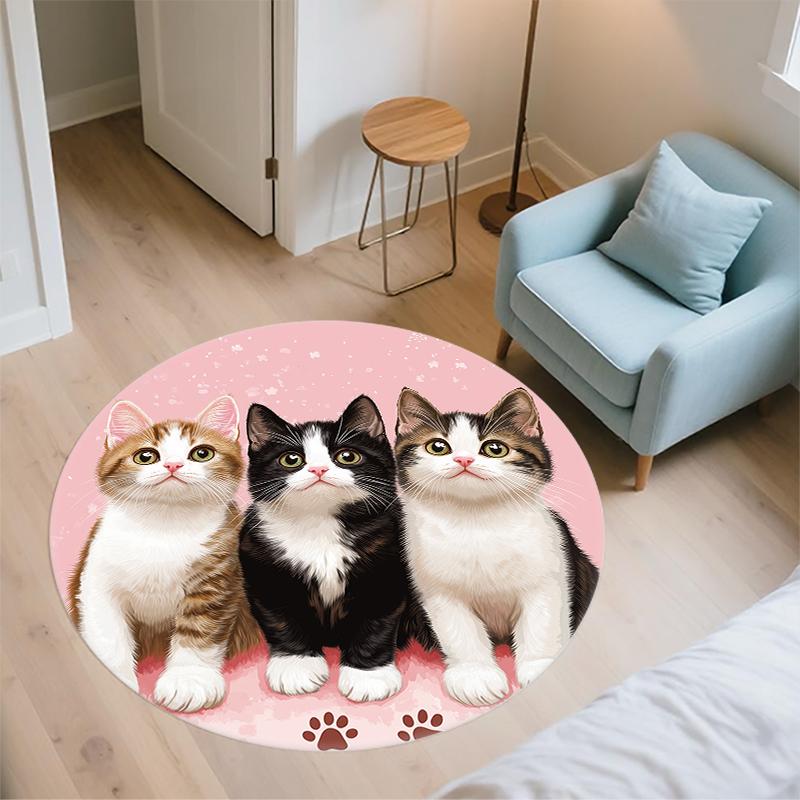 Pink calico cat pattern round rug,Carpet Rug for Living Room Bedroom Playroom ,Non-slip Floor Mat,Holiday Gifts and Birthday Gifts.