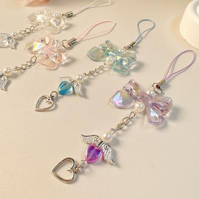 Pendentif Cœur d'Amour Ailes Dragonne de Téléphone Porte-clés Doux Chaîne de Téléphone Nœud Papillon Étudiants