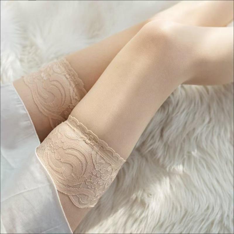 Ultra-Thin Lace Fishnet Thigh-High Stockings - Black/White
