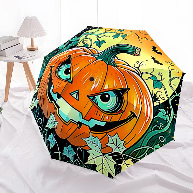 1pc Pumpkin Halloween Automatic Folding Umbrella Compact Lightweight Travel Umbrella with 8-Rib Sturdy Frame, Windproof & Self068