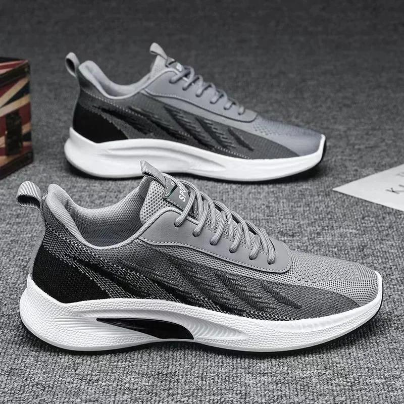 Fashion Men's Casual Running Shoes Breathable Sneakers Male Knit Non Slip Tennis Shoes Lace-up Men Shoes Comfortable Walking Shoe Tenis
