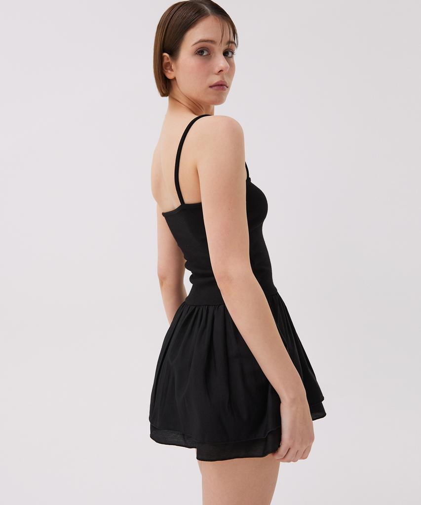 AWESOME STUDIO Layered Frill Sleeveless Dress Black