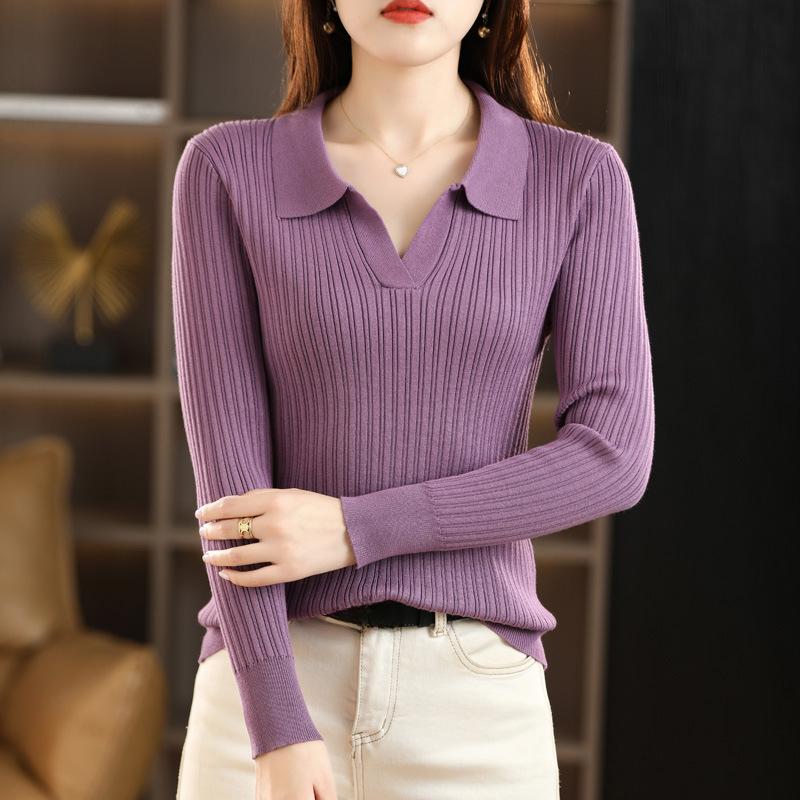 

YYFS женские модные повседневные однотонные свитера с воротником-поло на осень-зиму с длинными рукавами и принтом XXL фиолетовый